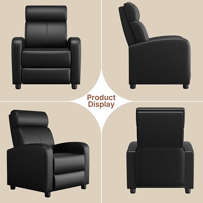 Yaheetech 2-Seat Reclining Chair Leather Recliner Sofa Modern Chaise Couch Lounger Sofa for Living Room Home Theater Black