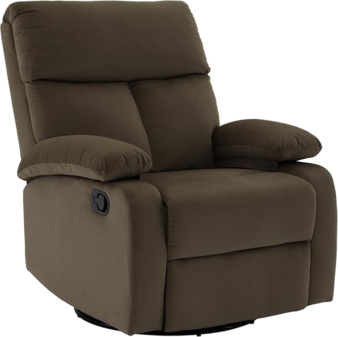 Swivel Rocker Recliner Rocking Small Reclines for Small Spaces Velvet Single Recliner Chair Sofa for Living Room Nursery Bedroom Coffee Brown