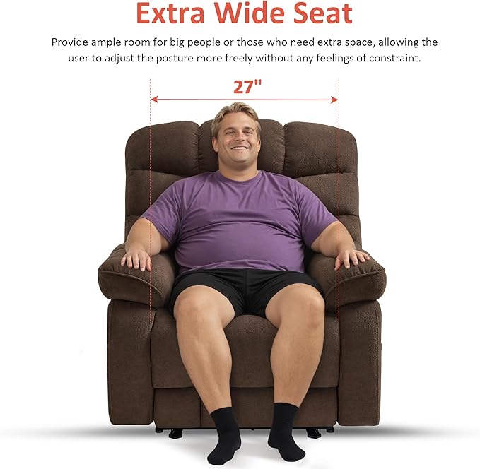 MCombo 27'' Oversized Recliner Power Recliner Chair for Big and Tall Zero Gravity Recliner with USB Charge Ports Side Pockets for Living Room Fabric PR677 (Coffee)
