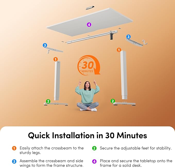 FEZIBO 48 x 24 Inchs Electric Standing Desk Height Adjustable Sit Stand Up Computer Office Desk with Splice Board White Frame/White Top