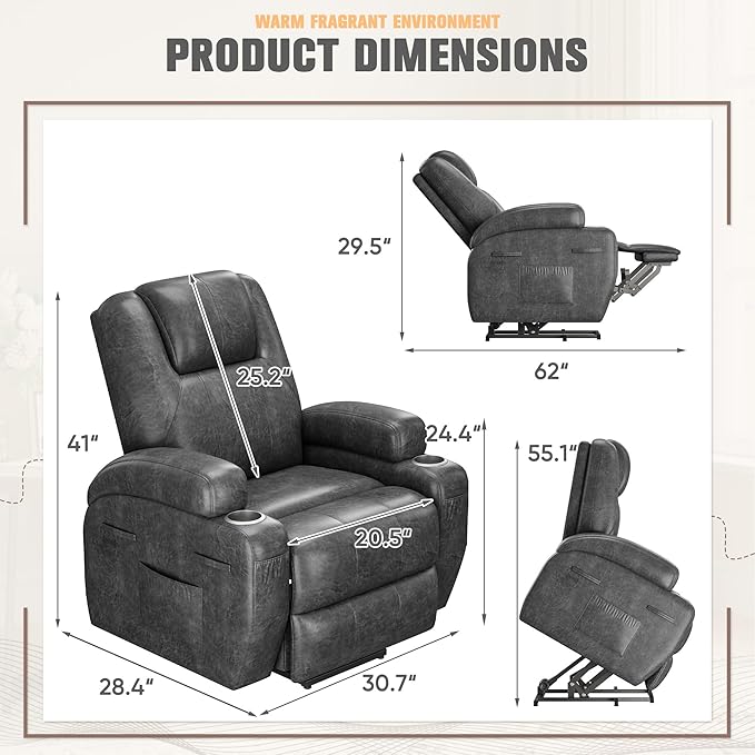Flamaker Power Lift Recliner Chair Electric Lift Recliner for Elderly Power Lift Recliner Chair with Cup Holders Side Pockets for Living Room (Leathaire Light Black)