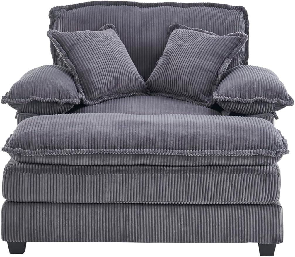 TTK Oversized Chaise Lounge Chair with Ottoman - 39.17 Wide Modern Sleeper Sofa for Living Room Bedroom &amp Office - Deep Seat Sectional Couch with Pillow Comfortable Reading ChairGray