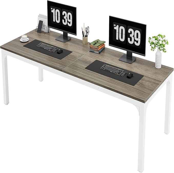 78 Two Person Computer Desk with Drawers Long Double Home Office Desk with with Storage Shelves Large Gaming Study Writing Table Workstation for Office (White+Oak)