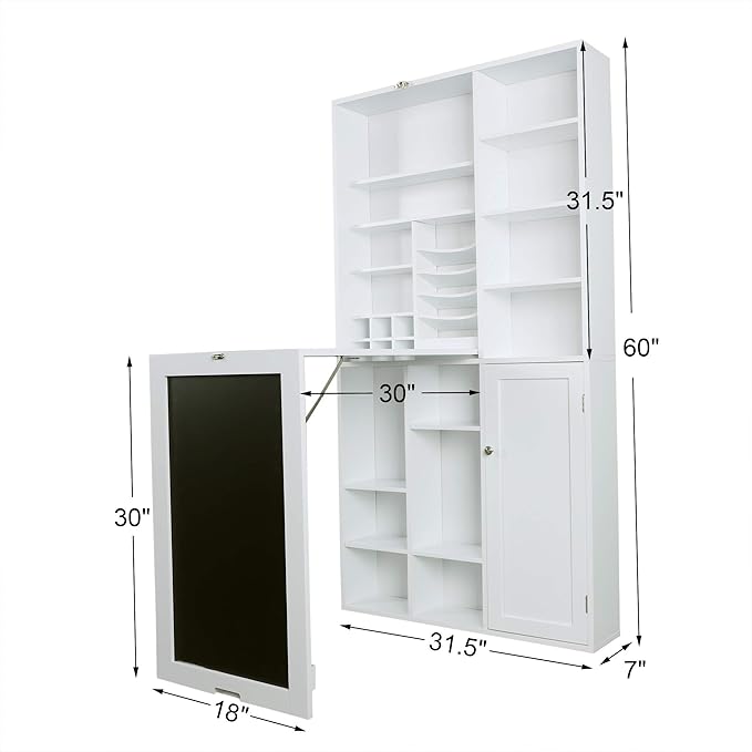 Utopia Alley Collapsible Fold Down Desk Table | Computer Desk with Large Storage Cabinet &amp Bottom Shelves Stylish Furniture for Home Office Crafting and More (White)