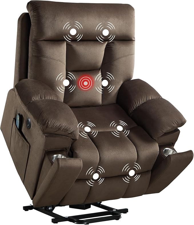 CANMOV Large Power Lift Recliner Chair with Massage and Heat for Elderly Big and Tall People Overstuffed Wide Recliners with 2 Cup Holders Side Pocket and USB Port Dark Brown