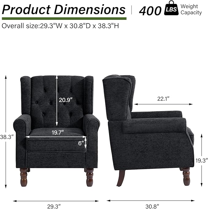Accent Chair Upholstered Armchair with Button Tufted High Back &amp Solid Wood Legs Comfy Wingback Reading Single Sofa Chair for Small Spaces Living Room Bedroom (Blue Set of 1)