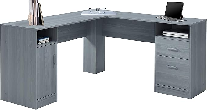 Techni Mobili Functional L-Shaped Computer Desk with storage L is ⁠59.5 wide x 59.5 Long Grey