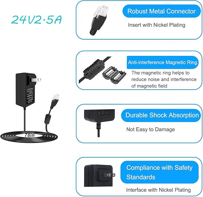 24V 2A Wall Plug-in Adjustable Desk Power Adapter for Single Motor Standing Desk 24V Standing Desk Motor Power CordCompact Direct Plug Design
