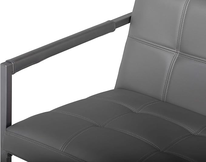 Studio Designs Home Modern Accent Chair Camber Mid-Century Pewter Grey Metal Frame &amp Smoke Bonded Leather