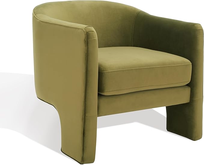 SAFAVIEH Couture Collection Londyn Mid-Century Modern Olive Green Velvet Upholstered Accent Chair (Fully Assembled)