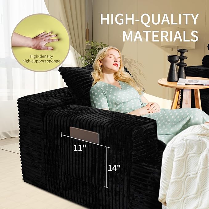 106'' Cloud Sectional Couch with L-Shape Chaise Boneless Modular Sofa with Deep Seat Modern Corduroy Couch for Living Room No Assembly Required. (Black Left-Facing Chaise)