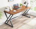 Solid Wood Computer Desk Modern Real Wood Home Office Desk Long Rustic Farmhouse Natural Wood Writing Desk Executive Workstation PC Desk Table for Living Room Bedroom Brown 55 inch
