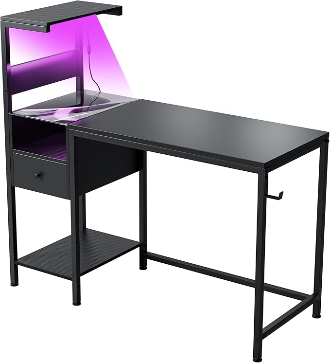 Computer Desk with Power Outlet &amp Storage Shelves Study Writing Table with USB Ports Charging Station PC Desk Workstation for Home Office Black