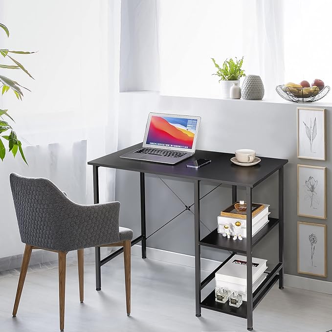 Home Office Desk Study Writing Computer Desk with 2 Storage Shelves Small Industrial Modern Simple Style Laptop Table for Home Office Study Bedroom Gaming (36 Inch Black)