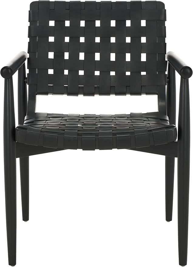 SAFAVIEH Home Collection Dionne Black Solid Wood/Black Leather Woven Accent Chair (Fully Assembled)