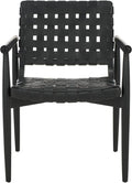 SAFAVIEH Home Collection Dionne Black Solid Wood/Black Leather Woven Accent Chair (Fully Assembled)