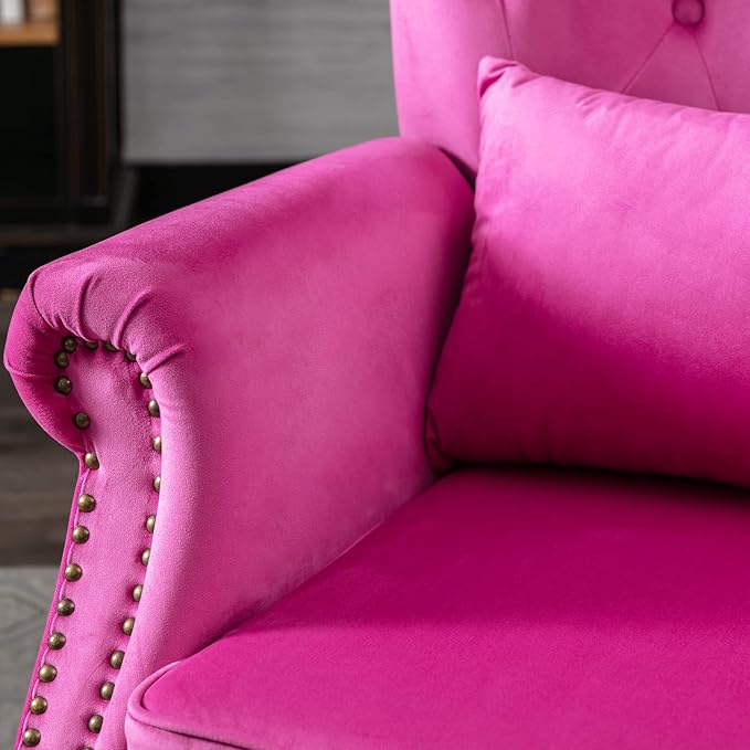chairus Mid-Century Modern Accent Chairs Set of 2 Comfy Tufted Single Sofa Chair Wingback Armchair with Pillow for Club Living Room Bedroom - Velvet Rose