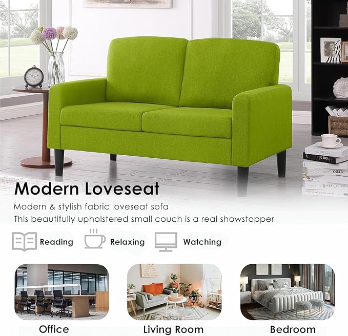 BEEY Small Couches for Small Spaces 53 Loveseat Sofa for Bedroom Modern 2-Seater Couch with Button Tufted Back Comfortable Love Seat for Bedroom Apartment Living Room Office - Green