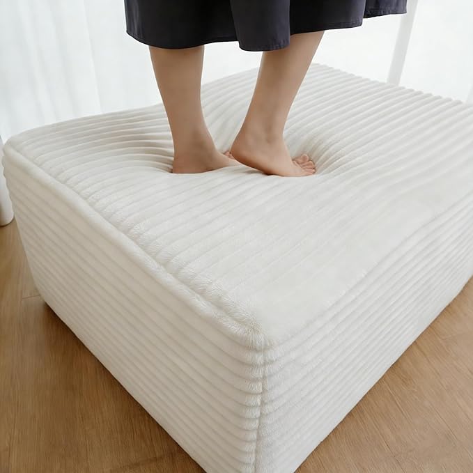 37.4 Plush Corduroy Ottoman Upholstered Cloud Ottoman for Boneless Couch in a Box Modular Sectional Couches for Living Room Compressed Memory Foam No Assembly Require White