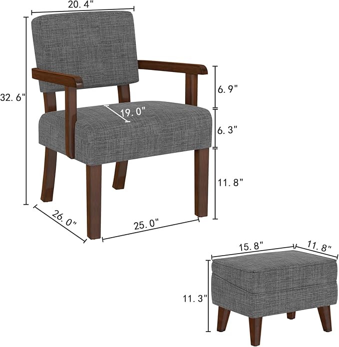 Accent Chairs with Adjustable Ottoman Comfy Arm Footrest Set Storage Footstool Sofa Armchair with Footrest Lazy Chair Set for Living Room/Bedroom/Reading Room Light Gray