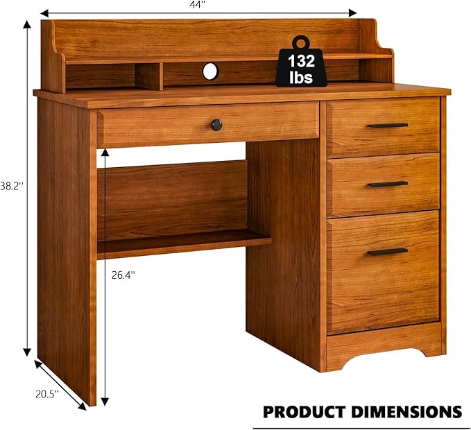 4 EVER WINNER Computer Desk with Drawers for Small Spaces Wood Desk with File Cabinet &amp Monitor Stand Office Desks Writing Study Table for Bedroom Brown
