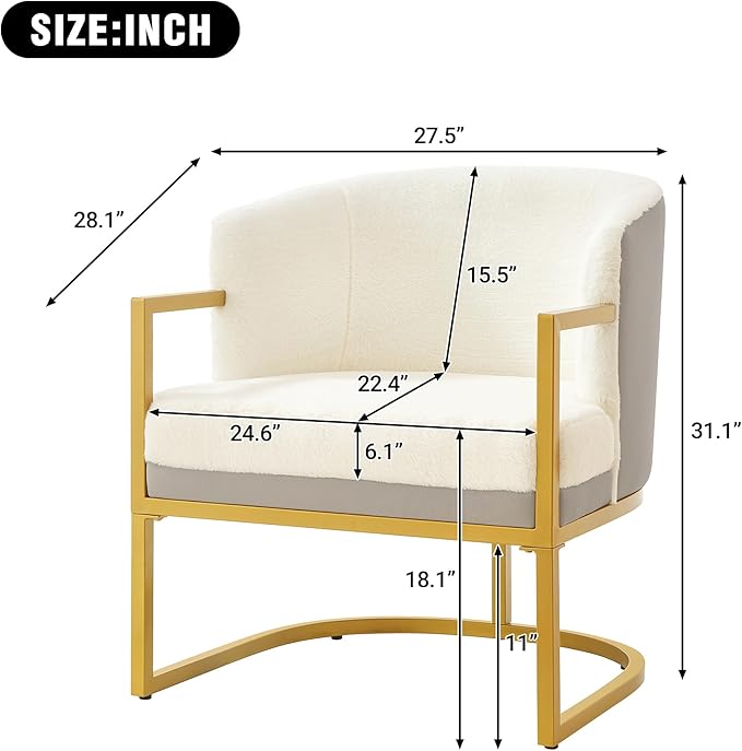 Christopher Knight Home Hailey Modern Accent Chair Faux Rabbit Fur Upholstered Lounge Chair Indoor Curved Backrest Armchair Soft Cushion Seating for Living Room Reading Home Beige + Gold
