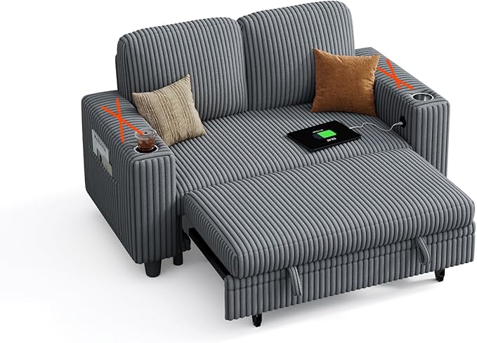 LINSY HOME Pull Out Sofa Without Armrests (Grey)