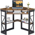 VECELO Corner Computer Desk 41 x 30 inches with Smooth Keyboard &amp Storage Shelves for Home Office Workstation Antique Brown