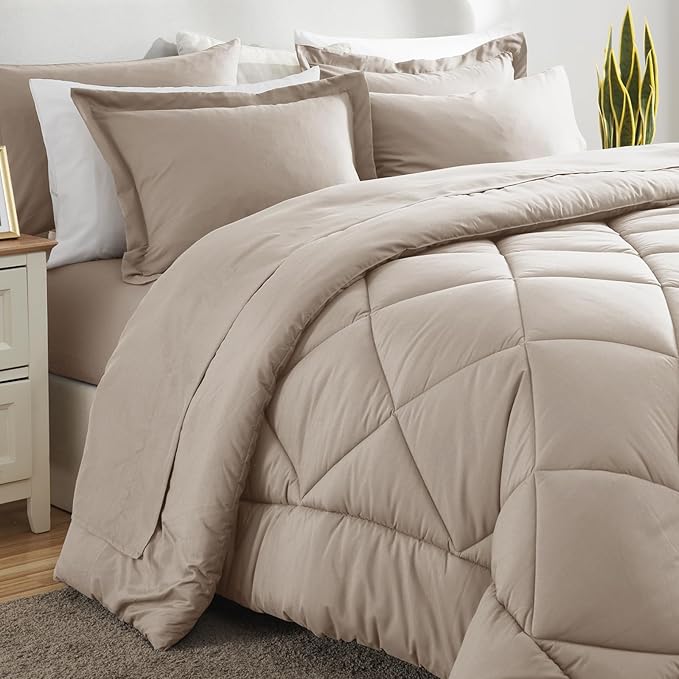 CozyLux Queen Comforter Set Linen - Bed in a Bag Queen Size 7 Pieces Luxury Soft Bed Set for All Seasons Bedding Set with Down Alternative Comforter Sheets Pillowcases &amp Shams