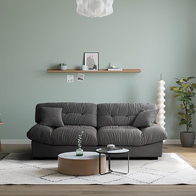 JACH 89 Oversized Deep Sectional Couch Minimalist Love Seat Couches Sectional Sofas with Thick Cushion Comfy Corduroy Sofa with Two Pillows for Living Room Apartment Office Grey