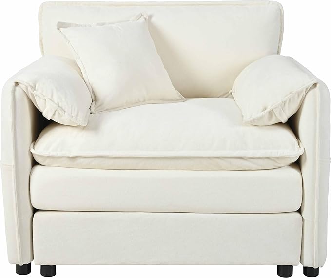 Modular Oversized Sofa Chair - 41.73 Chenille Upholstered Armchair w/Removable Pillow &amp Storage Pockets Heavy Duty 800lbs Capacity DIY Sectional for Living Room &amp Apartment (Beige)