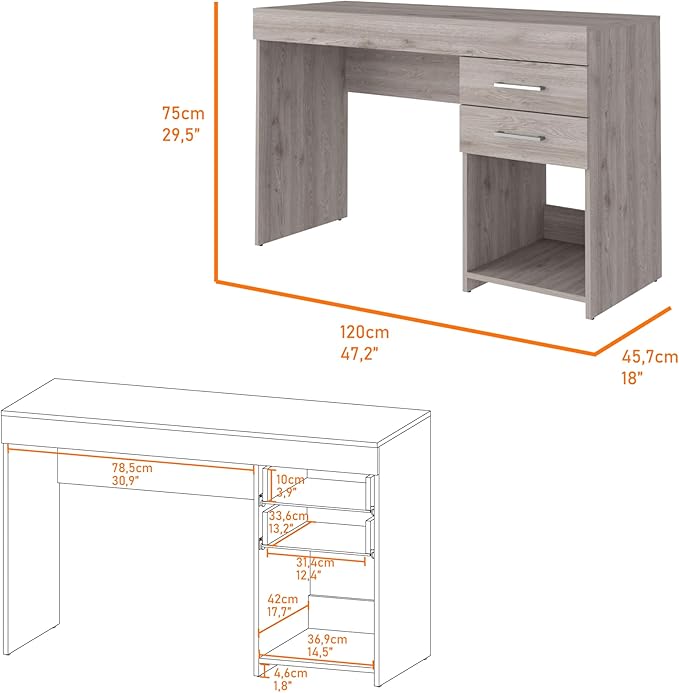 Computer Desk Home Office Desk Two Drawers Functional Desk for Work for Home Office Living Room Light Gray Finish