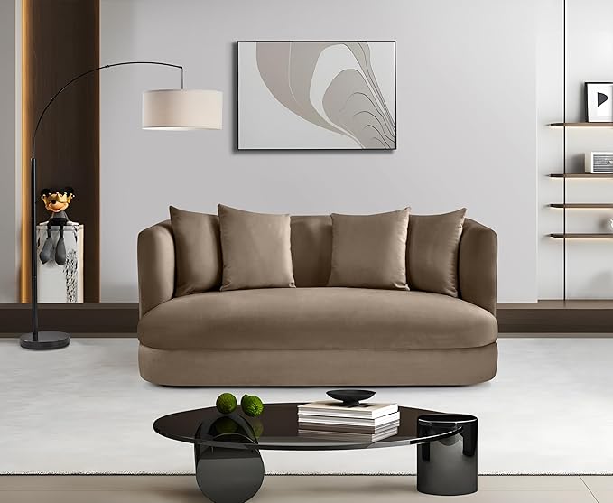 Meridian Furniture 699Taupe-L Alder Collection Modern | Contemporary Loveseat with Ultra Luxe Taupe 460 GSM Velvet Solid Wood Frame 66 W x 36 D x 30 H Taupe