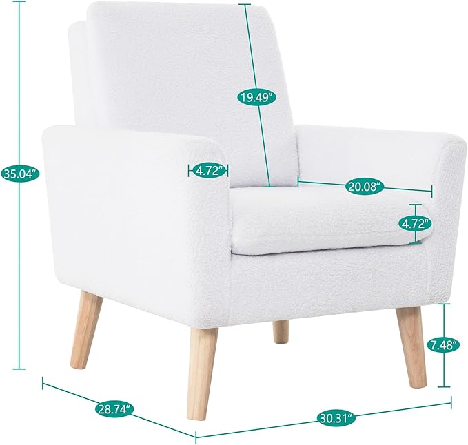 Naomi Home Frida Modern Accent Chair with Plush Fabric Ergonomic Indoor Lounge Chair Comfy Arm Chair for Bedroom &amp Living Room Chairs with Oak Legs and Thick Cushioning