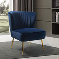HULALA HOME Velvet Accent Chair Modern Upholstered Cute Side Chair with Gold Metal Legs Armless Wingback Slipper Chair Comfy Living Room Chair for Bedroom Guest Room VanityNavy