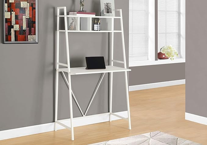 Computer Desk Home Office Laptop Leaning Storage Shelves Work White Laminate White Laminate Contemporary Modern