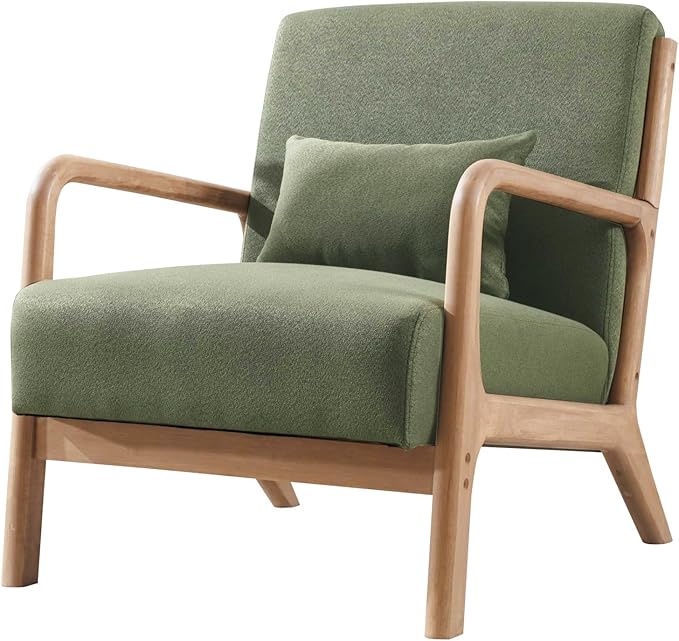 ANJ Mid Century Modern Accent Chairs Set of 2 Comfy Fabric Reading Chair with Solid Wood Frame Easy Assembly Armchair for Living Room Blackish Green 2
