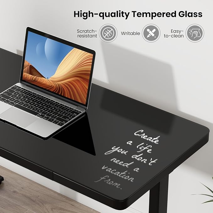 Tangkula Glass Standing Desk with Drawer 48” x 24” Height Adjustable Electric Stand Up Desk with Tempered Glass Top Sit Stand Desk with Memory Positions &amp USB Type-C Outlets for Home Office (Bla