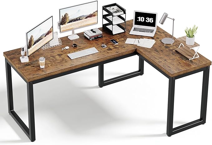 L Shaped Desk 66 Inch Gaming Desk with 1.18 Inch Thicker Desktop Corner Computer Desk Home Office Desk Study Writing Work Desk Metal Frame Rustic Brown