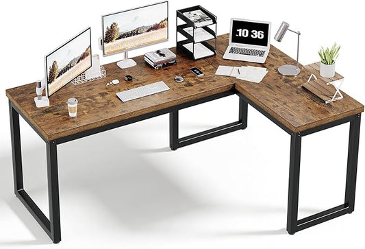 L Shaped Desk 66 Inch Gaming Desk with 1.18 Inch Thicker Desktop Corner Computer Desk Home Office Desk Study Writing Work Desk Metal Frame Rustic Brown