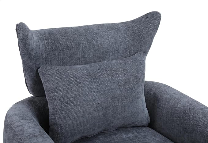 Swivel Accent Chair Armchair Classic Mid-Century 360 Degree Swivel Sofa ChairUpholstered Accent ChairTeddy Fabric Leisure Chair for Living RoomBedroom Office (Blue-Grey + Linen)