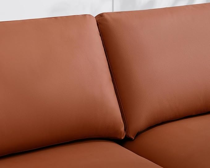 Full Size Pull Out Sofa Bed 2 in 1 Sleeper Sofa with Memory Foam Fold Out Mattress Modern Convertible Couch Bed with Faux Leather for Living Room Guestroom Apartment (Cognac Hue)