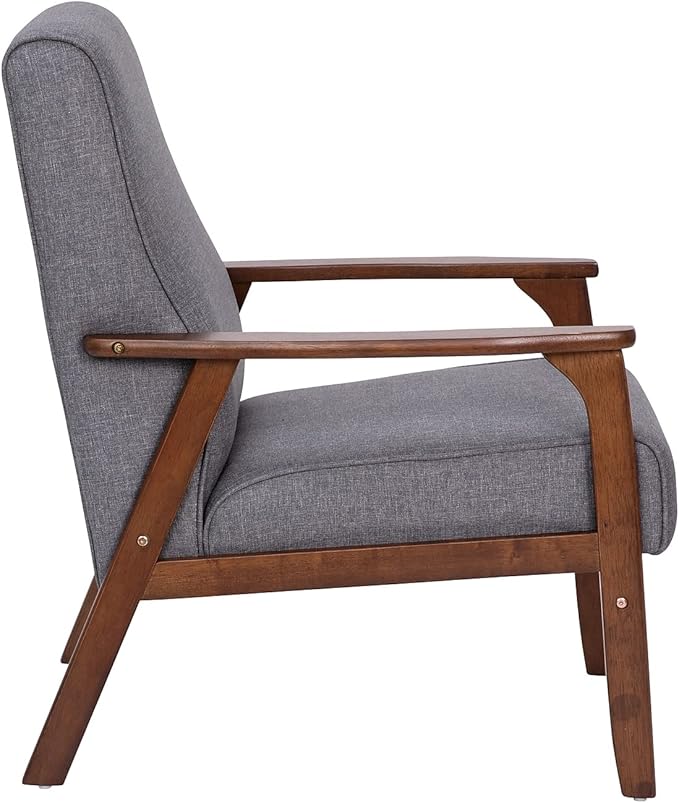 Flash Furniture Langston Commercial Mid Century Modern Chair - Gray Faux Linen Upholstery - Walnut Finish Wooden Frame and Arms - Extra Supportive Sinuous Springs