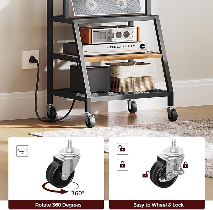 Rolling TV Stand with Mount Corner TV Console with Wheels Up to 55 Inches Entertainment Center with Storage Small TV Stand with Power Outlet for Living Room Rustic Brown TVHR117E01