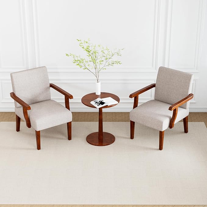 Fabric Accent Chair Set - Arm Chairs Set of 2 with Wood Side TableLiving Room Chairs with Soft Seat for Reading RoomBedroomWaiting RoomOffice(Beige)…