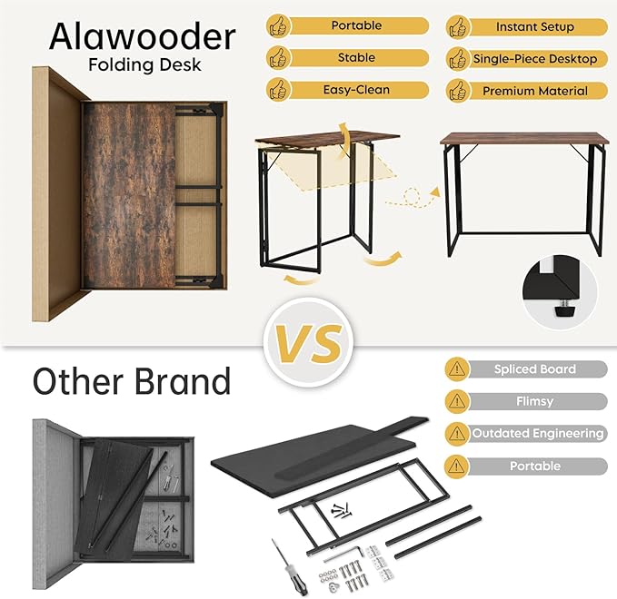 Folding Desk - 31.5 Wood Top Foldable Desk for Small Spaces | No Assembly Required Compact Desk for Home Office Writing and Study