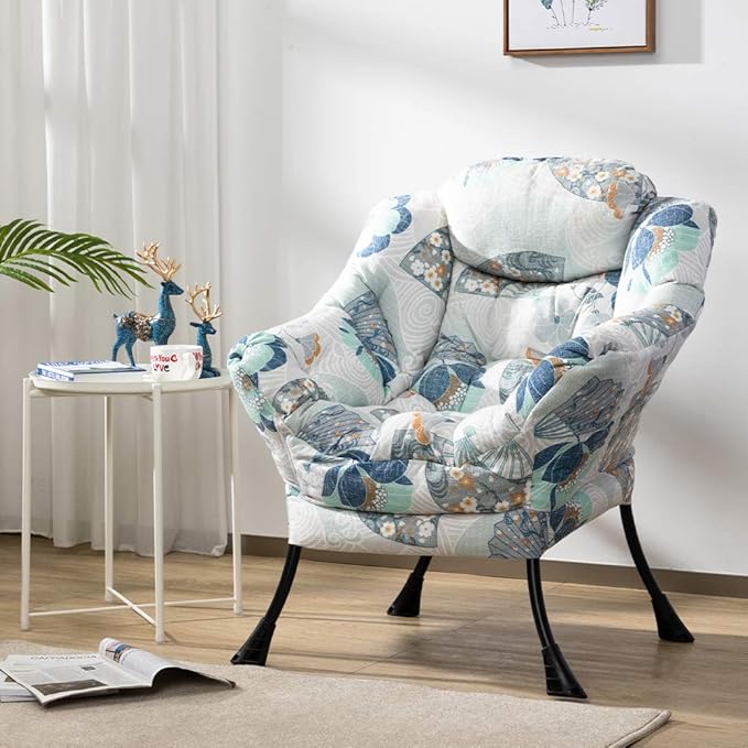 HollyHOME Lazy Chair with Armrest and Side Pocket Comfy Accent Lounge ChairLeisure Sofa Armchair for Living Room Bedroom Dorm or Small Spaces Oversized Reading Sofa ChairFan Print
