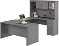 Bestar U or L Shaped Desk with Drawers and Hutch Executive Workstation for Home or Professional Office 66 Inches Logan Collection Bark Grey