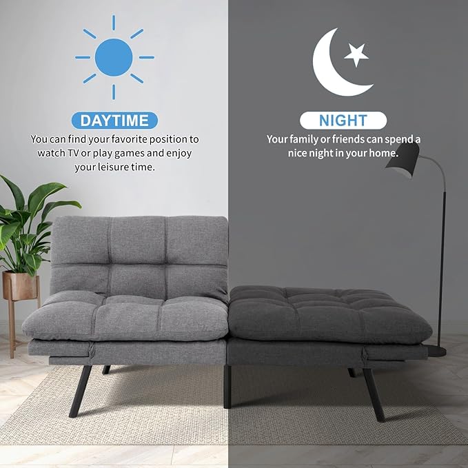 MUUEGM Futon Sofa Bed 71 Convertible Linen Memory Foam Couch Bed Modern Backrests Armrests Love Seat for Living RoomApartmentOfficeLight Grey Sleeper Couch
