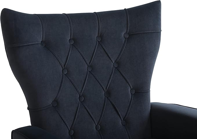 Modern Accent Chair with Ottoman Comfy Armchair for Living Room Bedroom Apartment Office (Black)